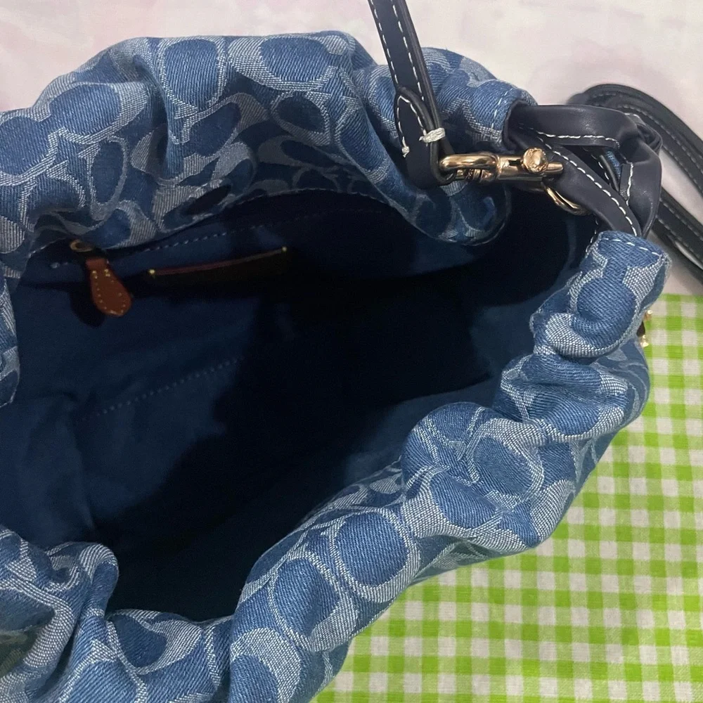 Coach Blue Signature Jacquard Shoulder Bag with Black Strap